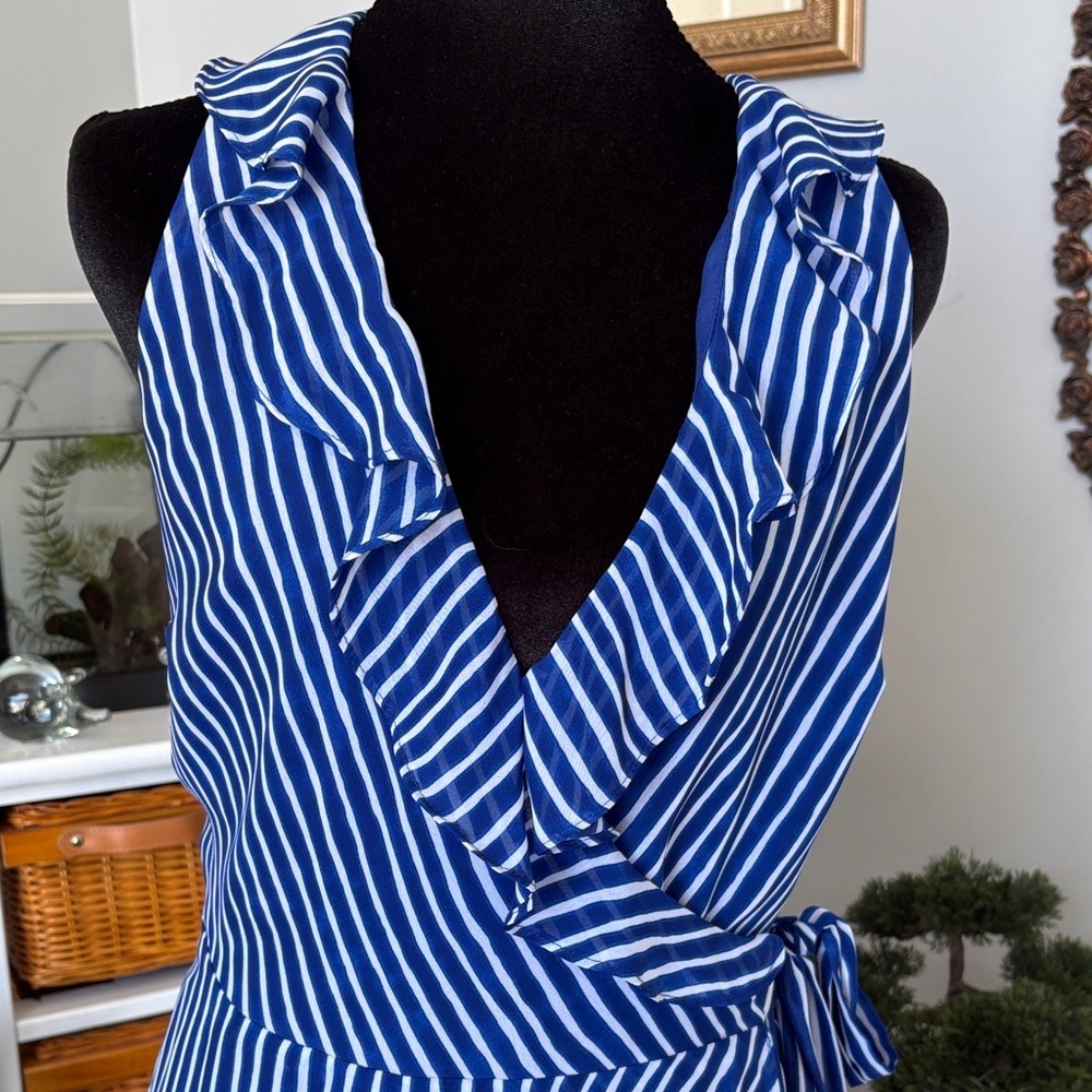 Lauren Ralph Lauren Striped Asymmetrical Dress in Blue and White - Picture 3 of 9